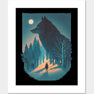 Moonlit Shadow: A Majestic Wolf Under the Full Moon Posters and Art